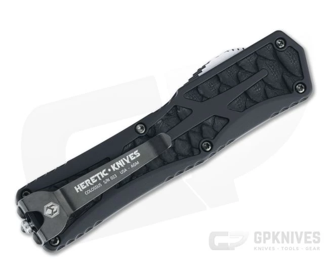 Heretic Custom Colossus Double Edge Hand Ground Reptilian Damascus Python Inlaid Black OTF Automatic 007 2 Heretic Custom Colossus Double Edge Hand Ground Reptilian Damascus Python Inlaid Black OTF Automatic 007 - Image 2