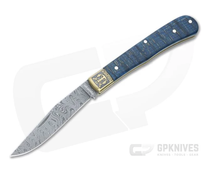 Boker Solingen Trapper Uno 2021 Annual Damascus Blue Curly Maple Slip Joint Collector's Knife 1132021DAM 1 Boker Solingen Trapper Uno 2021 Annual Damascus Blue Curly Maple Slip Joint Collector's Knife 1132021DAM