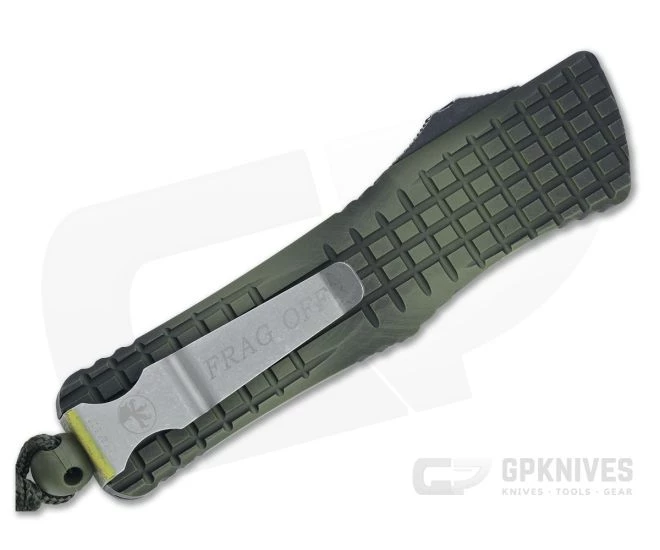 Microtech Combat Troodon D/E Frag Off Apocalyptic Double Reverse Full Serrated Green OTF Automatic Knife 142-DR12APFOGG 2 Microtech Combat Troodon D/E Frag Off Apocalyptic Double Reverse Full Serrated Green OTF Automatic Knife 142-DR12APFOGG - Image 2