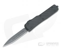 Microtech UTX-70 Signature D/E Damascus Double Edge Carbon Fiber Top Ringed Hardware OTF Automatic 147-16CFS