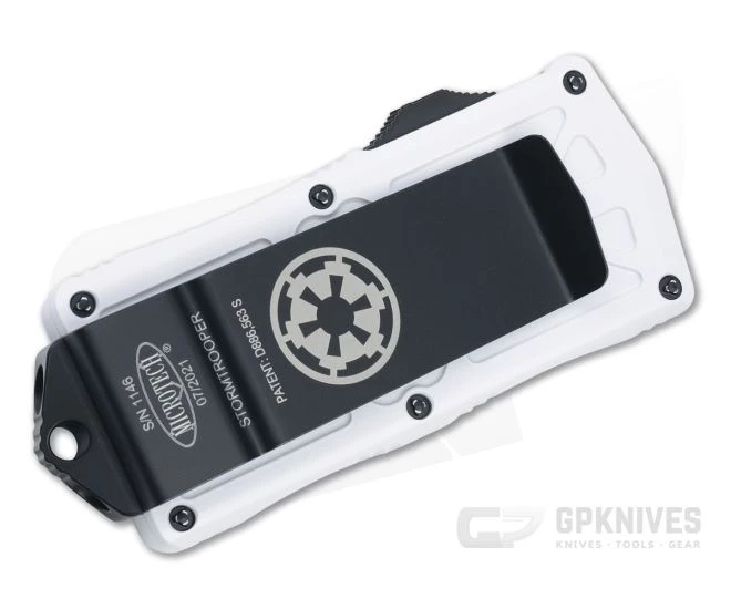 Microtech Exocet Storm Trooper White Double Edge Serrated CA Legal OTF Automatic 157-3ST 2 Microtech Exocet Storm Trooper White Double Edge Serrated CA Legal OTF Automatic 157-3ST - Image 2