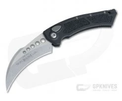 Microtech Hawk Automatic Karambit Proof Run Stonewash Plain Edge Black Aluminum 166-10