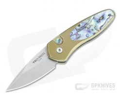 Protech Sprint 2022 Custom Automatic Stonewashed S35VN Abalone Inlaid Titanium California Legal Folder