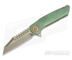 Marfione Custom Warhound Flipper Bronze M390 Antique Green Titanium #014