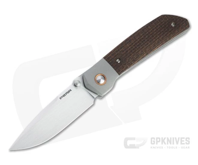 Enrique Pena Custom Mula Front Flipper Drop Point Burlap Micarta Folder 4705 1 Enrique Pena Custom Mula Front Flipper Drop Point Burlap Micarta Folder 4705