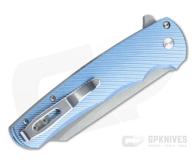 Protech Malibu Blue 3D Titanium Custom Stonewashed 20CV Reverse Tanto Flipper 5241-BLUE 2 Protech Malibu Blue 3D Titanium Custom Stonewashed 20CV Reverse Tanto Flipper 5241-BLUE - Image 2
