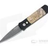 Protech Custom LTD Godson Automatic Nichols Damascus Maple Burl Inlaid Folder 706-DAMA-02