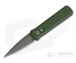 Protech Knives Godson Exclusive Acid Wash Blade Green Aluminum Handle