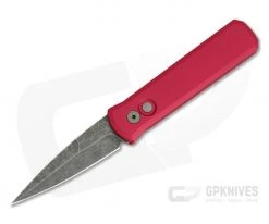 Protech Knives Godson Exclusive Acid Wash Blade Red Aluminum Handle