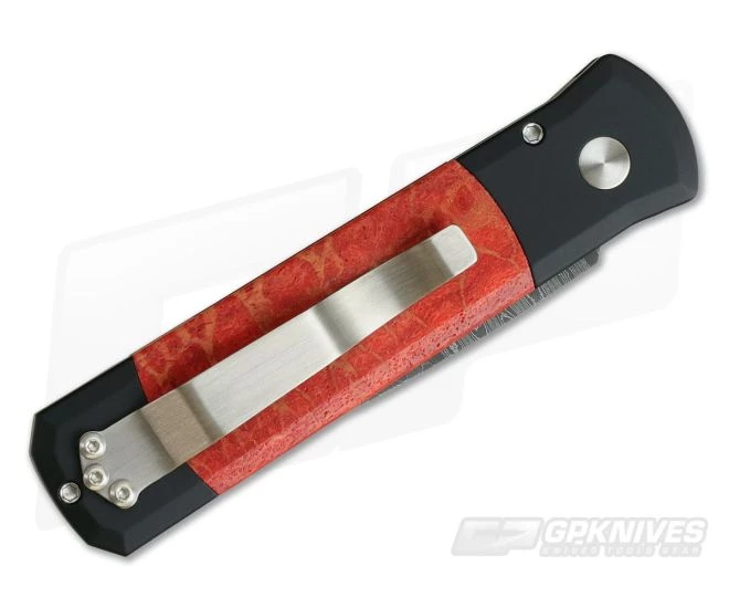 Protech Knives Godson Custom Automatic Nichols Damascus Red Apple Coral Inlays 750-RAC 2 Protech Knives Godson Custom Automatic Nichols Damascus Red Apple Coral Inlays 750-RAC - Image 2