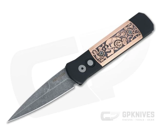 Protech Godson Acid Washed Shaw Copper Steampunk Limited Black Automatic Knife 7SP-5 1 Protech Godson Acid Washed Shaw Copper Steampunk Limited Black Automatic Knife 7SP-5