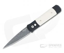 Protech Godfather Tuxedo Ivory Micarta Spirograph Stainless Damascus Black Automatic Folder TD-01