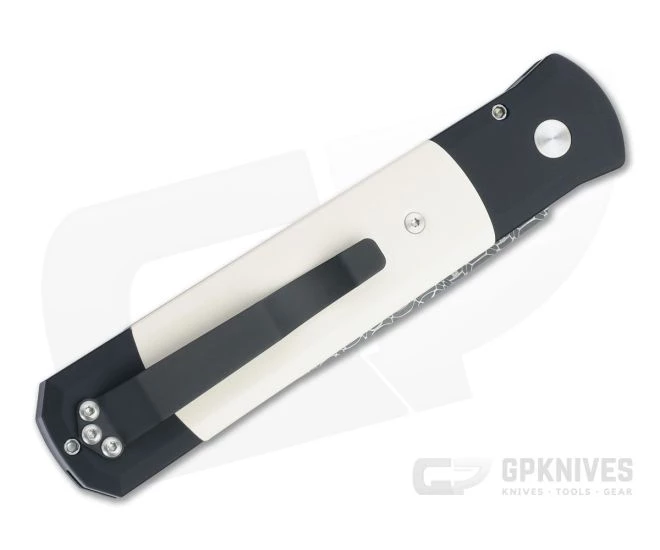 Protech Godfather Tuxedo Ivory Micarta Spirograph Stainless Damascus Black Automatic Folder TD-01 2 Protech Godfather Tuxedo Ivory Micarta Spirograph Stainless Damascus Black Automatic Folder TD-01 - Image 2