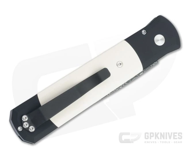 Protech Godfather Tuxedo Ivory Micarta Spirograph Stainless Damascus Black Automatic Folder TD 2 Protech Godfather Tuxedo Ivory Micarta Spirograph Stainless Damascus Black Automatic Folder TD - Image 2