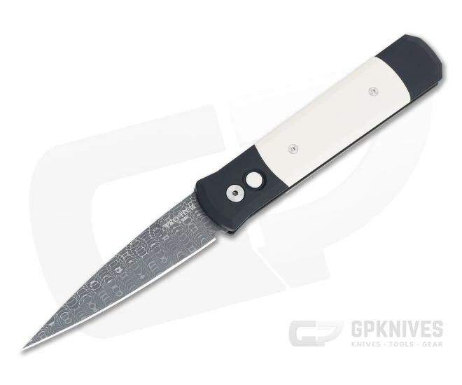 Protech Godfather Tuxedo Ivory Micarta Spirograph Stainless Damascus Black Automatic Folder TD 1 Protech Godfather Tuxedo Ivory Micarta Spirograph Stainless Damascus Black Automatic Folder TD