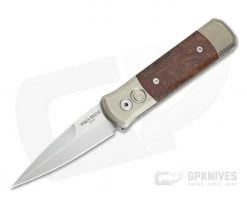 Protech Godson Titanium Custom Automatic Satin Blade Bronze Anodized Frame Desert Ironwood Inlays