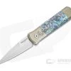 Protech Godson Titanium Custom Automatic Satin Blade Bronze Anodized Frame Mosaic Abalone Inlays