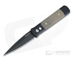 Protech GPKnives Exclusive Godfather Green Micarta Inlay Plain DLC Blade Automatic Knife GP-GF-01