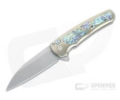 Protech Malibu Custom Wharncliffe Stonewashed 20CV Abalone Inlaid Bronze 3D Titanium Flipper AB-01
