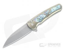 Protech Malibu Custom Wharncliffe Stonewashed 20CV Abalone Inlaid Bronze 3D Titanium Flipper AB-03