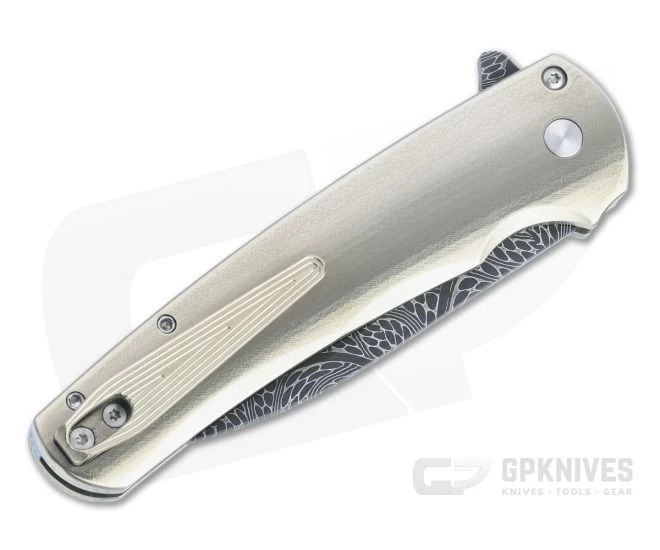 Protech Malibu Custom Wharncliffe Mosaic Damascus Abalone Inlaid Bronze 3D Titanium Flipper 2 Protech Malibu Custom Wharncliffe Mosaic Damascus Abalone Inlaid Bronze 3D Titanium Flipper - Image 2