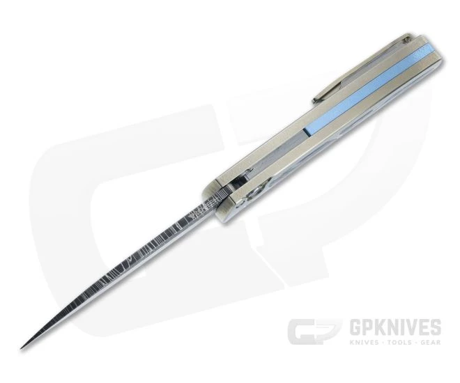 Protech Malibu Custom Wharncliffe Mosaic Damascus Abalone Inlaid Bronze 3D Titanium Flipper 3 Protech Malibu Custom Wharncliffe Mosaic Damascus Abalone Inlaid Bronze 3D Titanium Flipper - Image 3