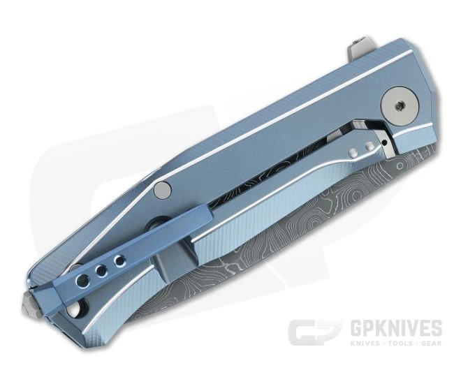 LionSteel Myto Stainless Damascus Blue Titanium Frame Lock Flipper 2 LionSteel Myto Stainless Damascus Blue Titanium Frame Lock Flipper - Image 2