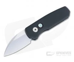 Protech Runt 5 Wharncliffe Hand Ground Mirror CPM-20CV Black Smooth Aluminum Automatic R5104
