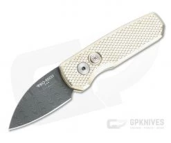 Protech Runt 5 Damascus Wharncliffe Blade 2022 LTD #44 Textured Bronze Aluminum Automatic R5111-D-01