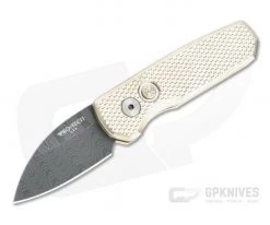 Protech Runt 5 Damascus Wharncliffe Blade 2022 LTD #27 Textured Bronze Aluminum Automatic R5111-D