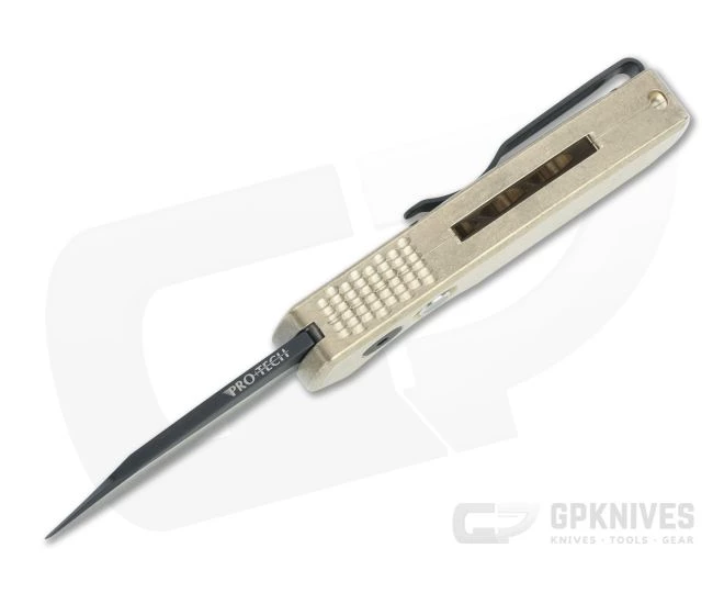 Protech Runt 5 Prototype Reverse Tanto Hand Ground Black DLC CPM-20CV Aluminum Bronze Automatic 3 Protech Runt 5 Prototype Reverse Tanto Hand Ground Black DLC CPM-20CV Aluminum Bronze Automatic - Image 3