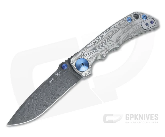 Spartan Harsey Folder Sound Wave Titanium Blue Accents Special Edition w/ Nichols Damascus 043 1 Spartan Harsey Folder Sound Wave Titanium Blue Accents Special Edition w/ Nichols Damascus 043