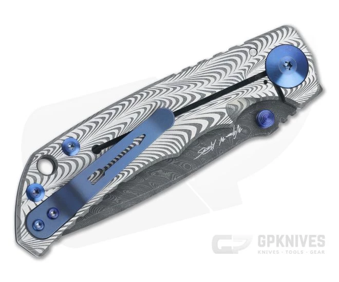 Spartan Harsey Folder Sound Wave Titanium Blue Accents Special Edition w/ Nichols Damascus 043 2 Spartan Harsey Folder Sound Wave Titanium Blue Accents Special Edition w/ Nichols Damascus 043 - Image 2
