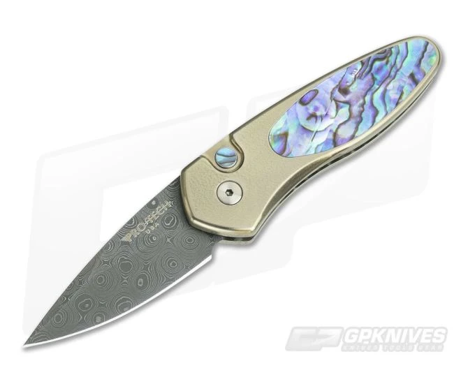 Protech Sprint Damascus Titanium Custom Abalone Inlay California Legal Auto 1 Protech Sprint Damascus Titanium Custom Abalone Inlay California Legal Auto