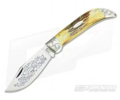 Case XX U.S.A. 3 Dot (1977) Blue Scroll Folding Clasp Knife Engraved (1000 Made) - Mint